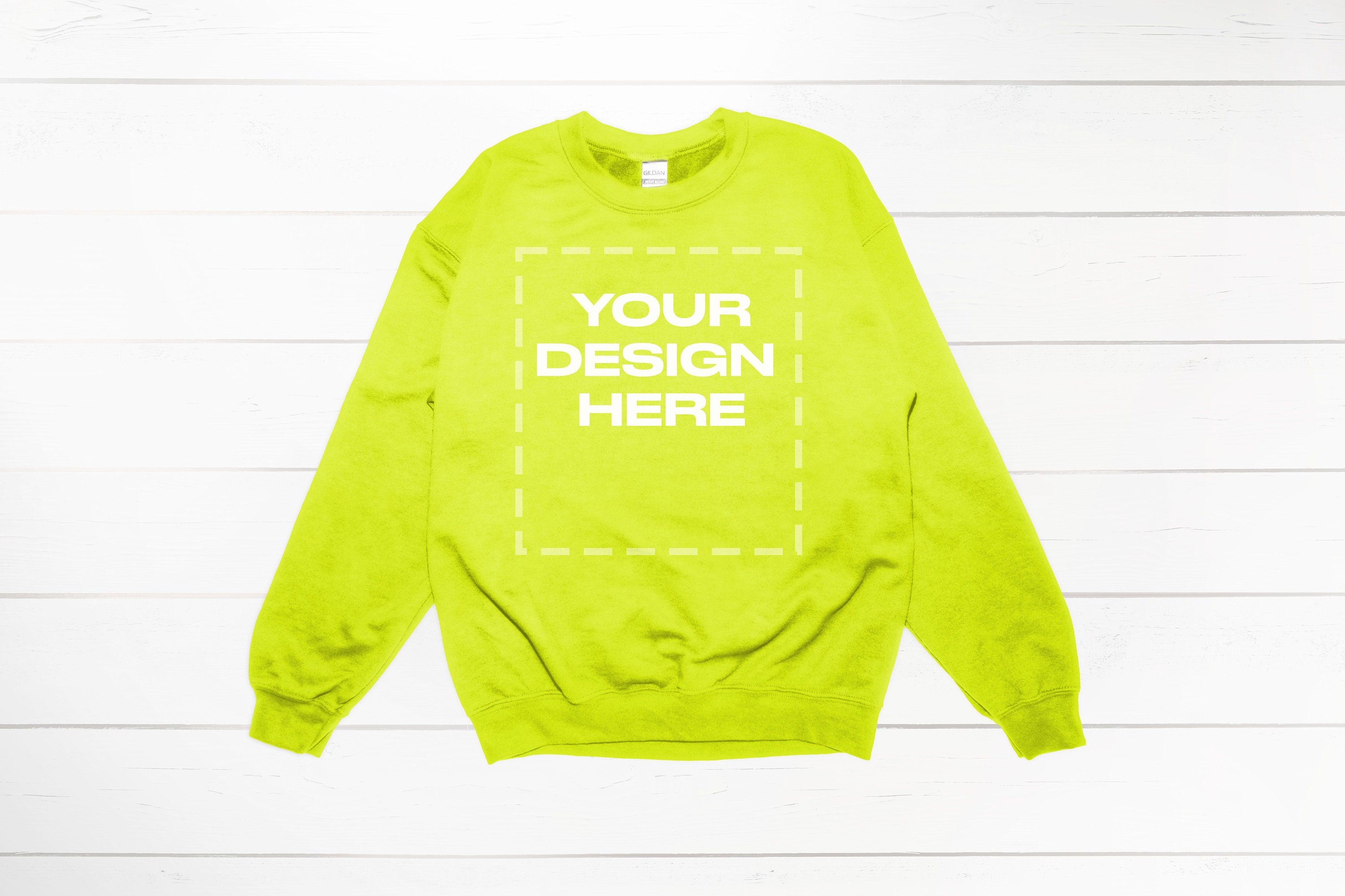 Safety Green Sweatshirt Mockup Safety Green Sweater Gildan Download