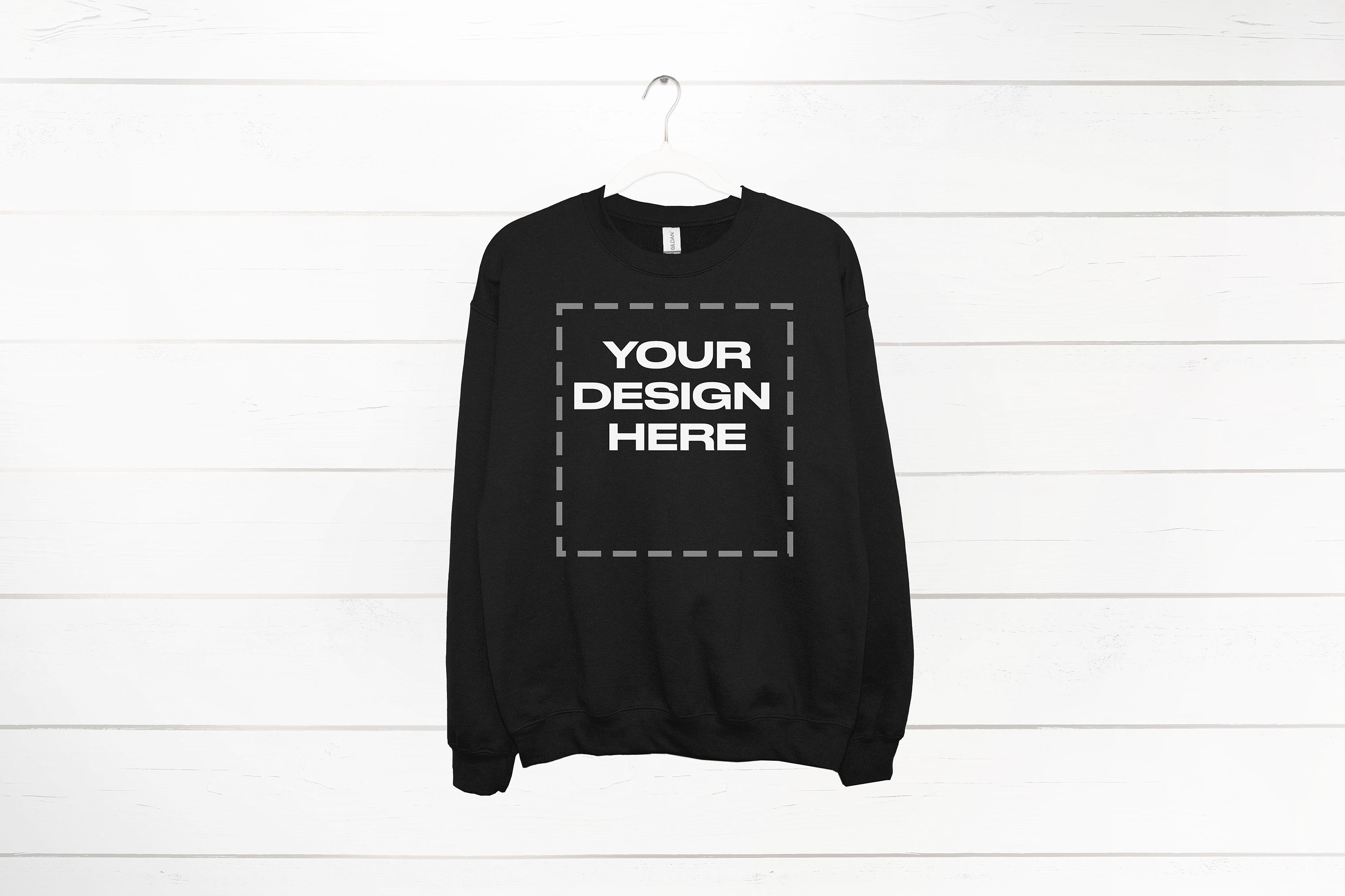 Black Sweatshirt mockup on Hanger Gildan 18000 mock Download