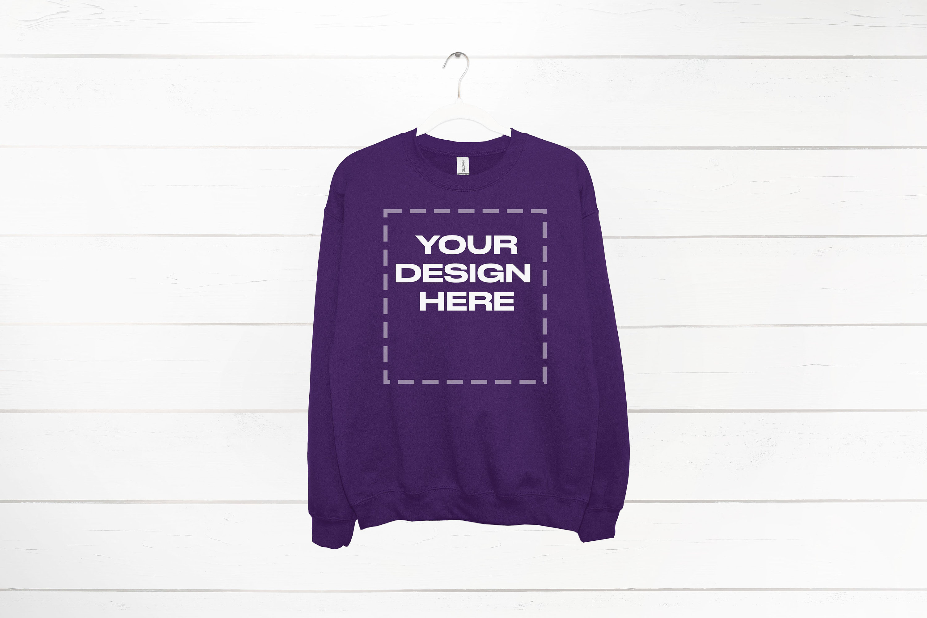 Purple Sweatshirt mockup on Hanger Gildan 18000 mock Download