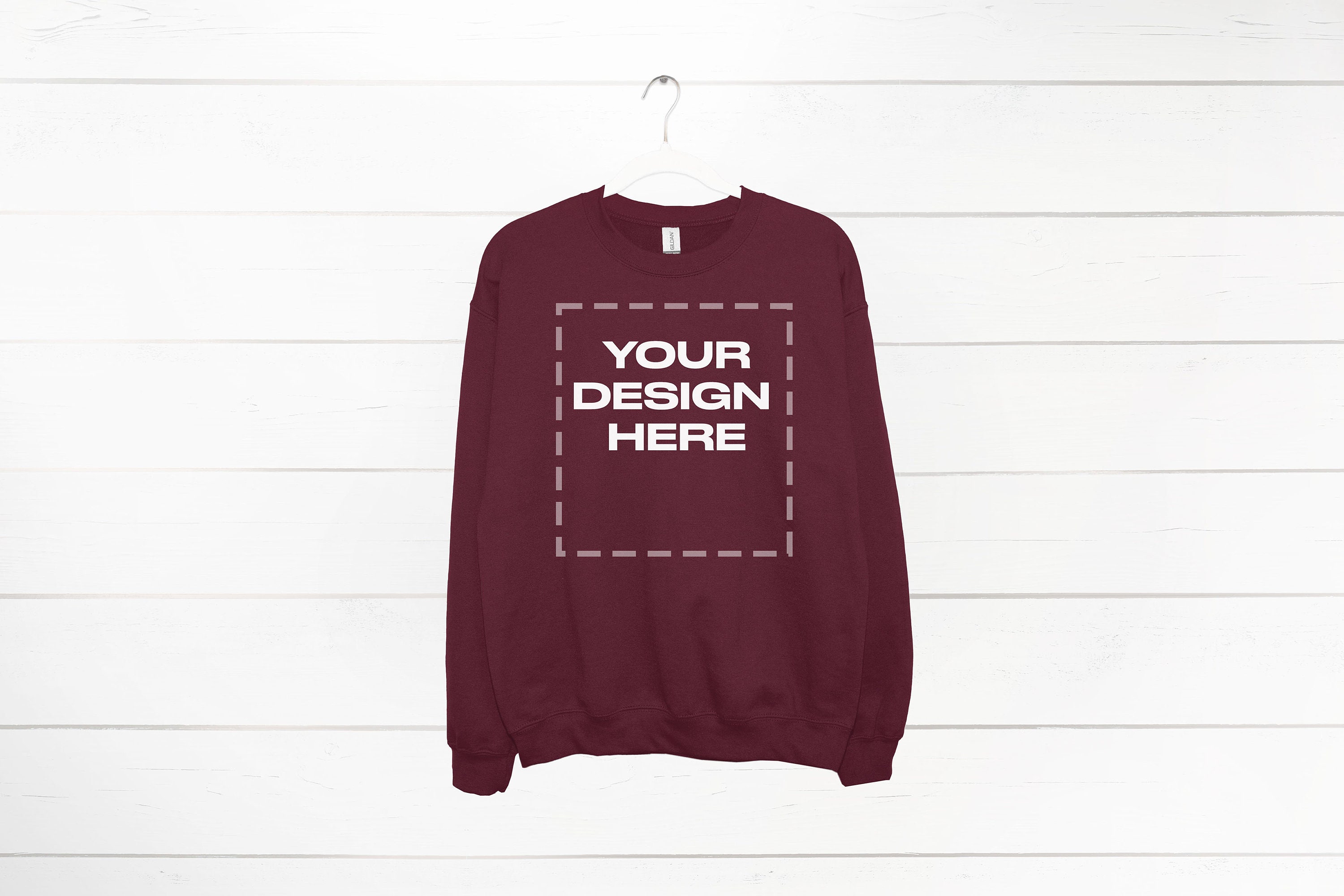 Maroon Sweatshirt mockup on Hanger Gildan 18000 mock Download