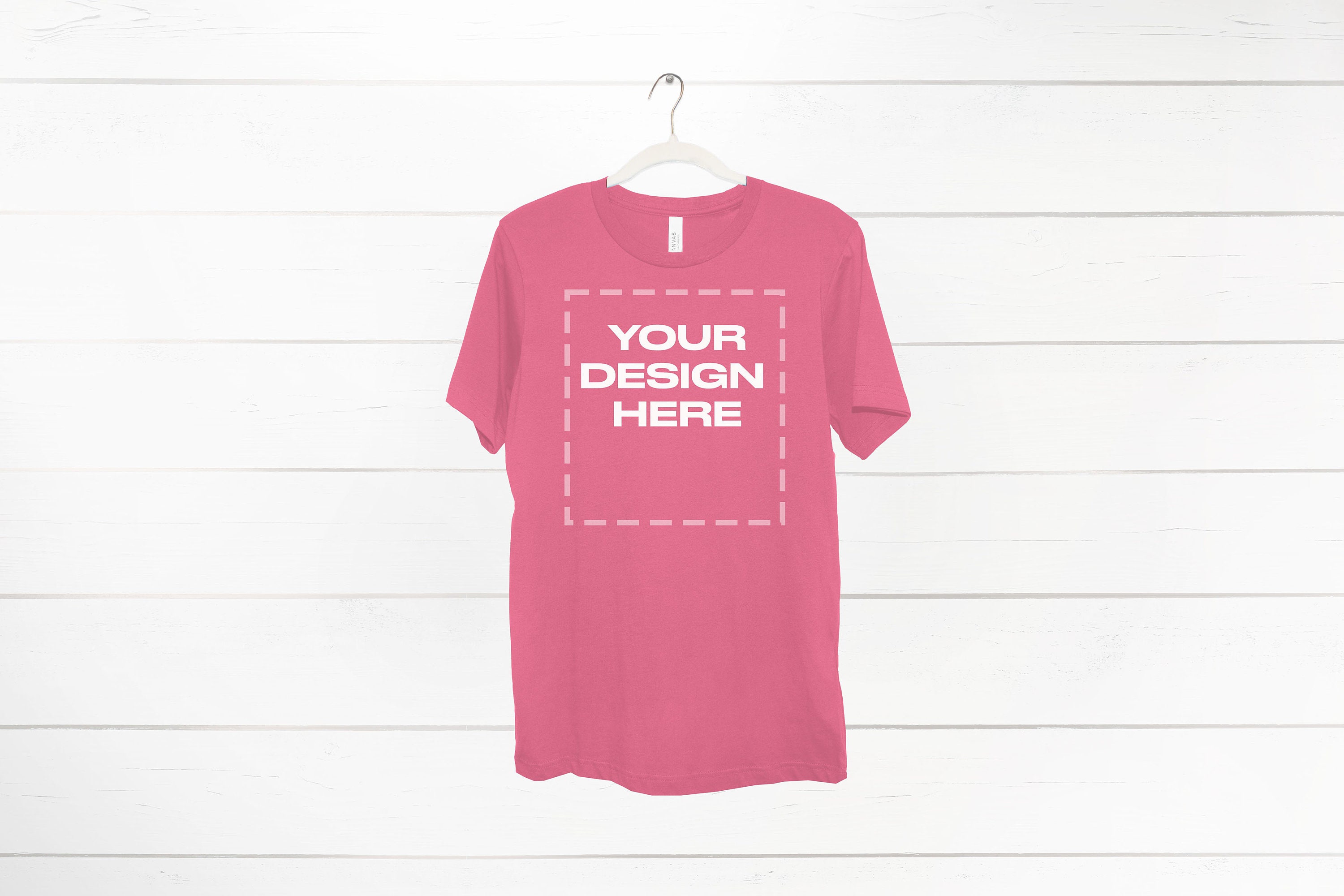 Charity Pink shirt Mockup on hanger Bella 3001 Download