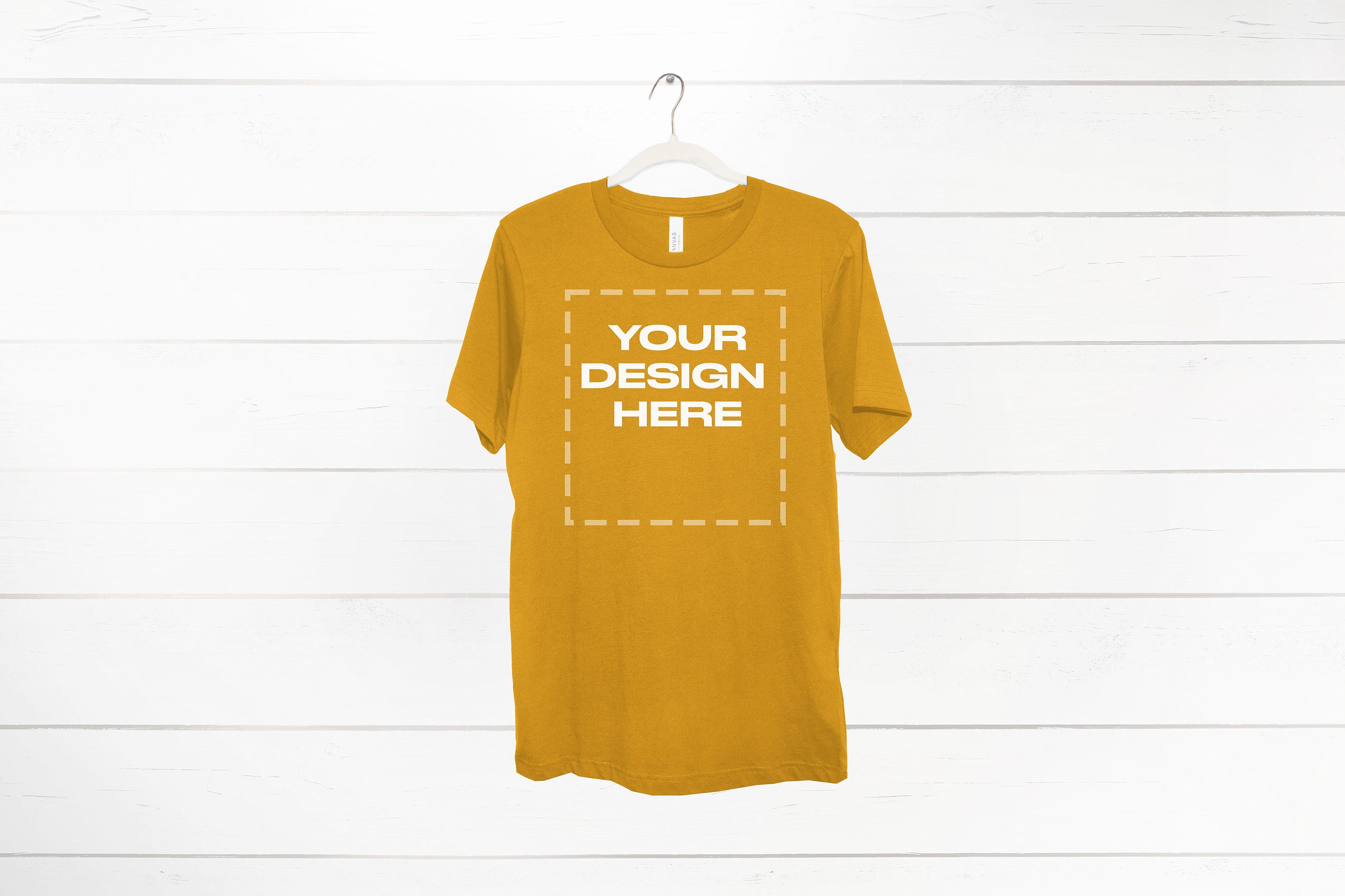 Mustard shirt Mockup on hanger Bella 3001 Mock Download