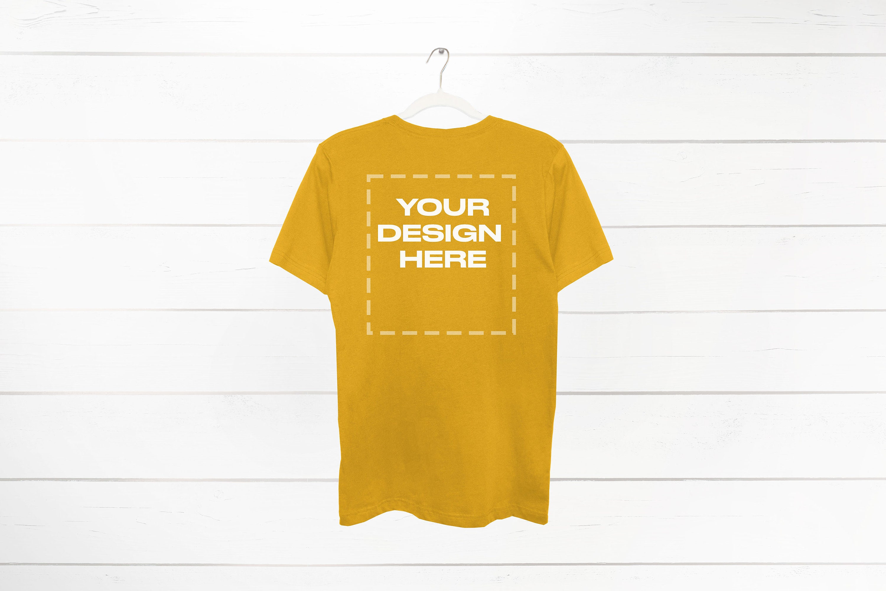 Gold shirt back Mockup on hanger Bella 3001 Download