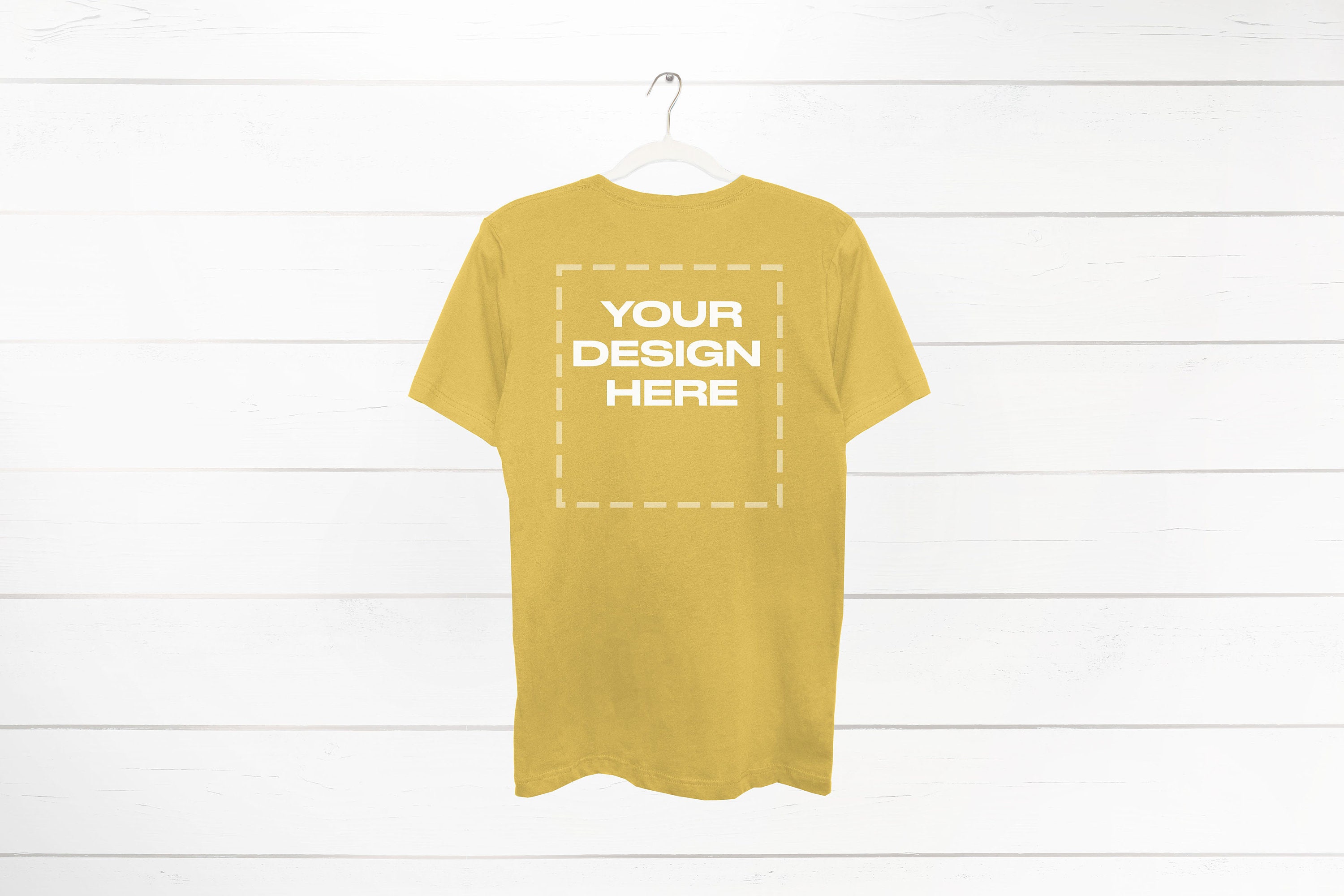 Yellow shirt back Mockup on hanger Bella 3001 Download