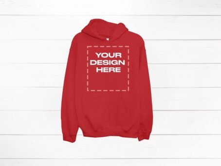 Red Hoodie Mockup Gildan 18500 front Gildan Hooded Download