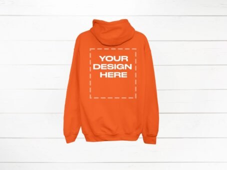 Safety Orange Hoodie Mockup back Gildan 18500 back Download