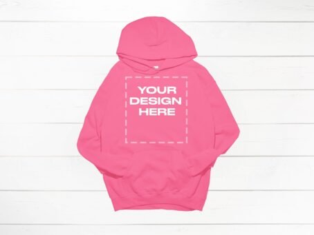 Safety Pink Gildan hoodie mockup 18500 flat front Download