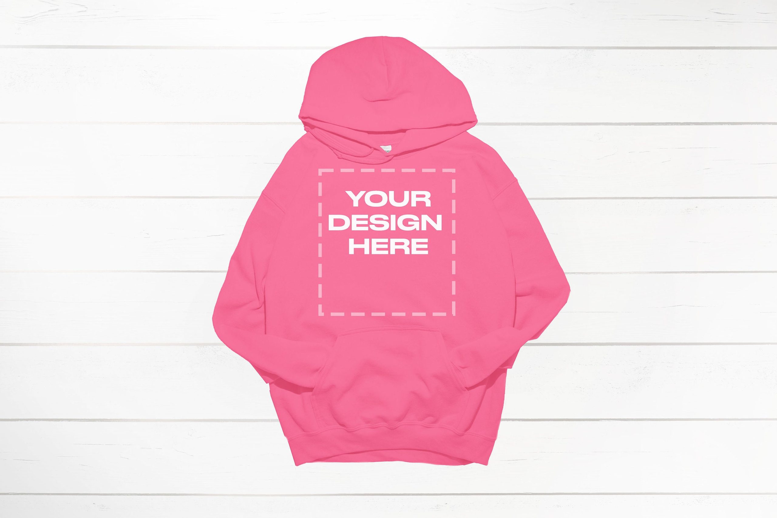 Safety Pink Gildan hoodie mockup 18500 flat front Download