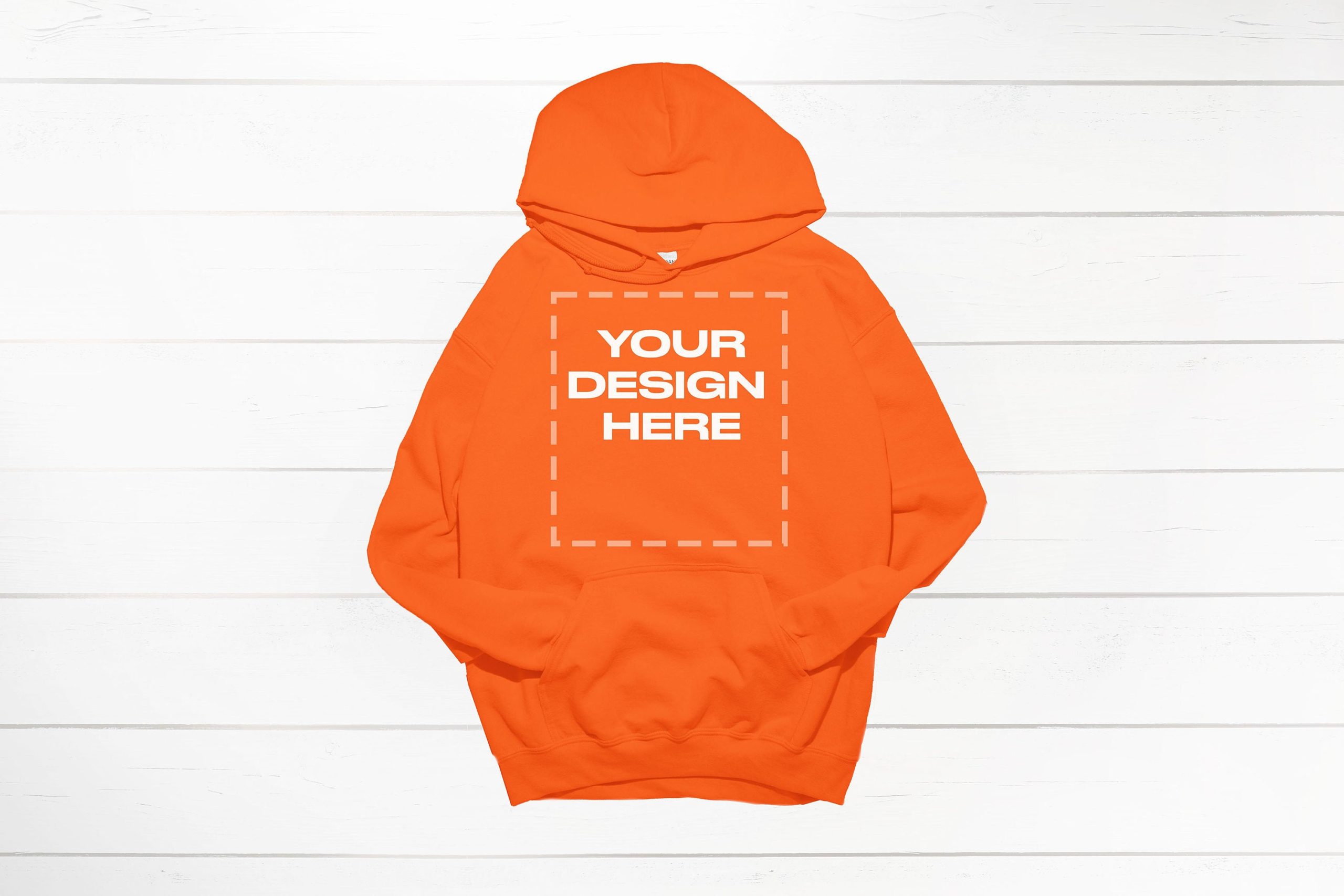 Safety Orange Gildan hoodie mockup 18500 flat front Download