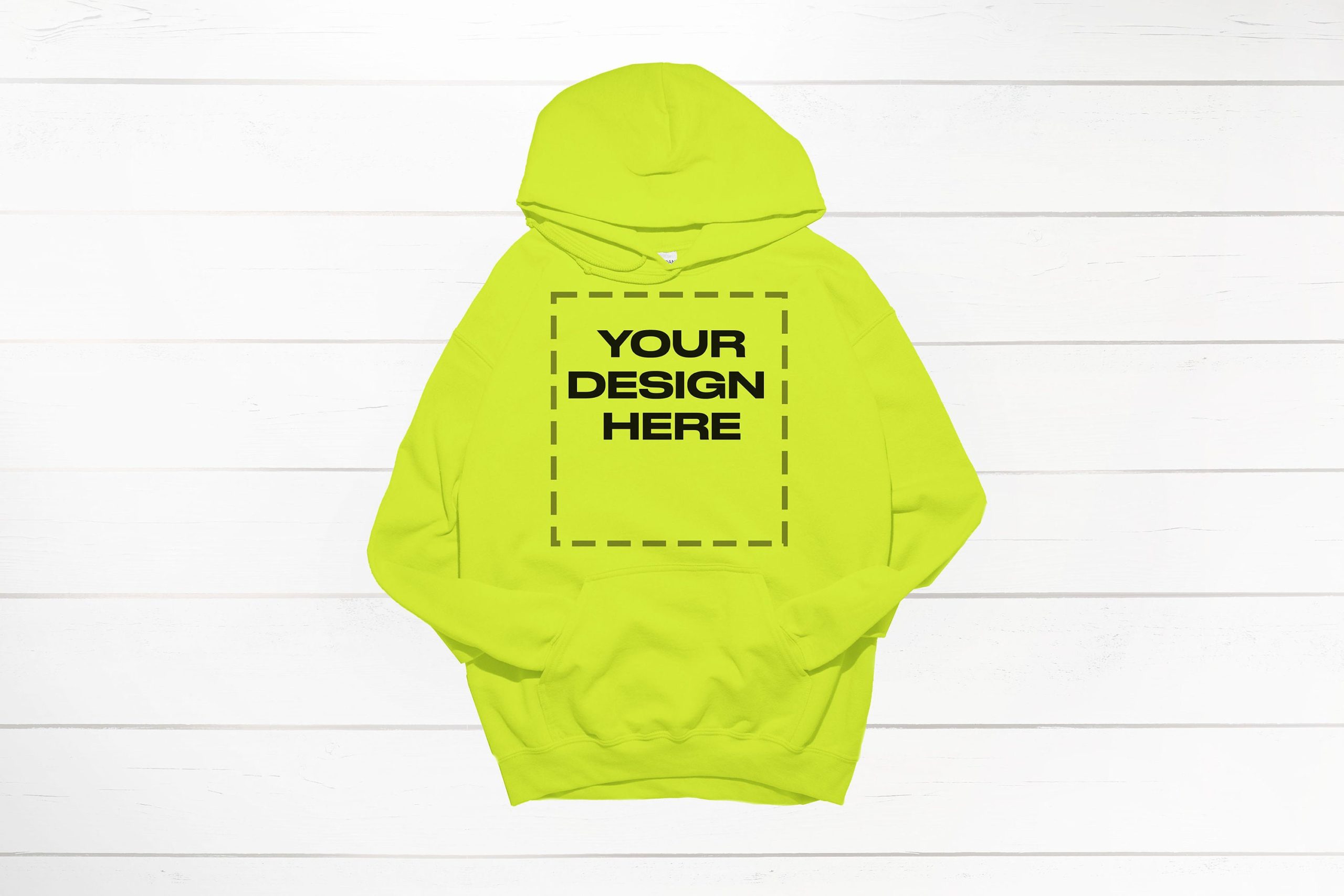 Safety Green Gildan hoodie mockup 18500 flat front Download