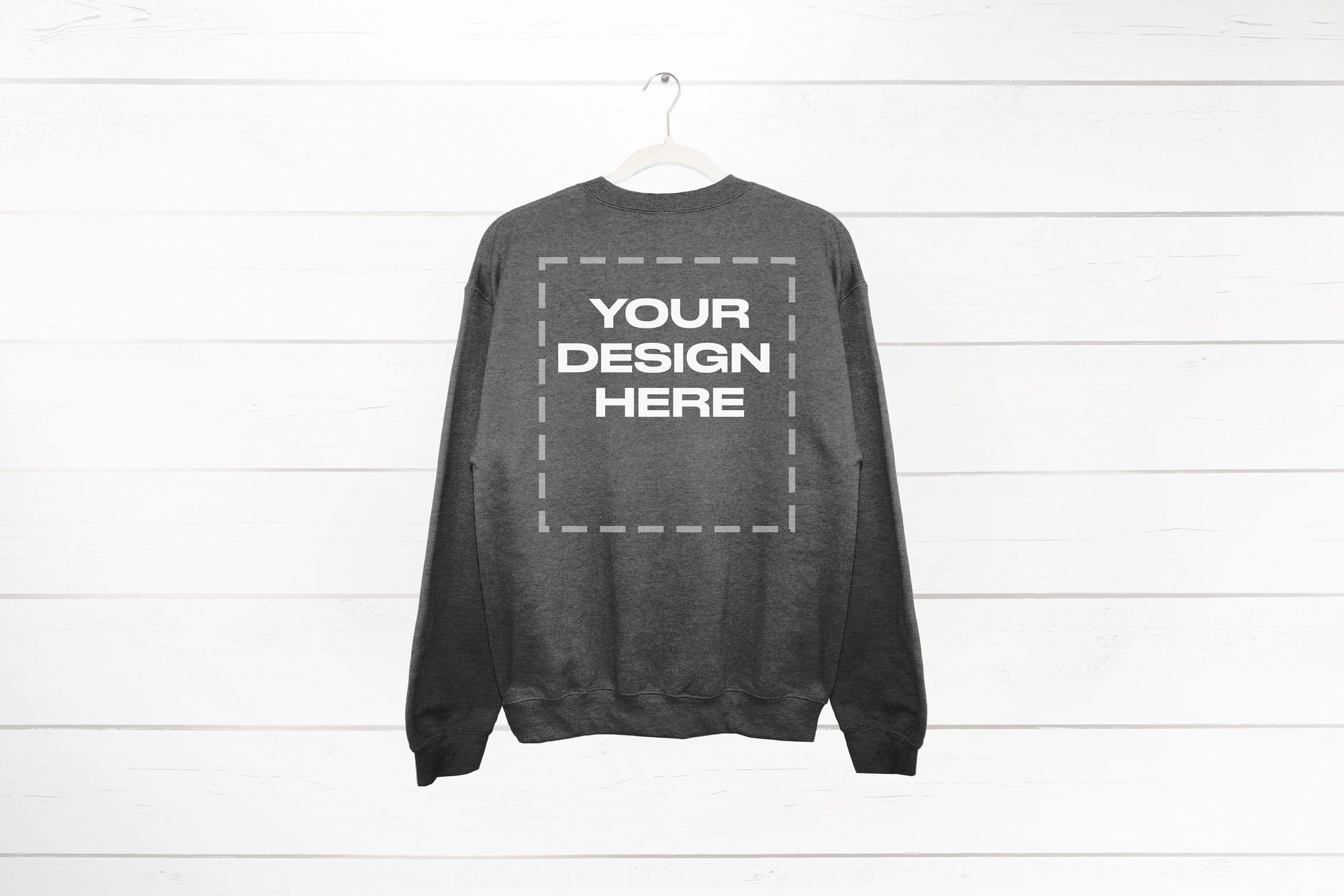 Dark Heather Sweatshirt Mockup back Gildan 18000 Crewneck Download