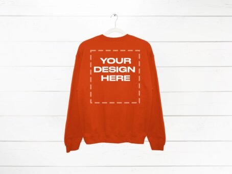 Orange Sweatshirt Mockup back Gildan 18000 Crewneck Mockup Download