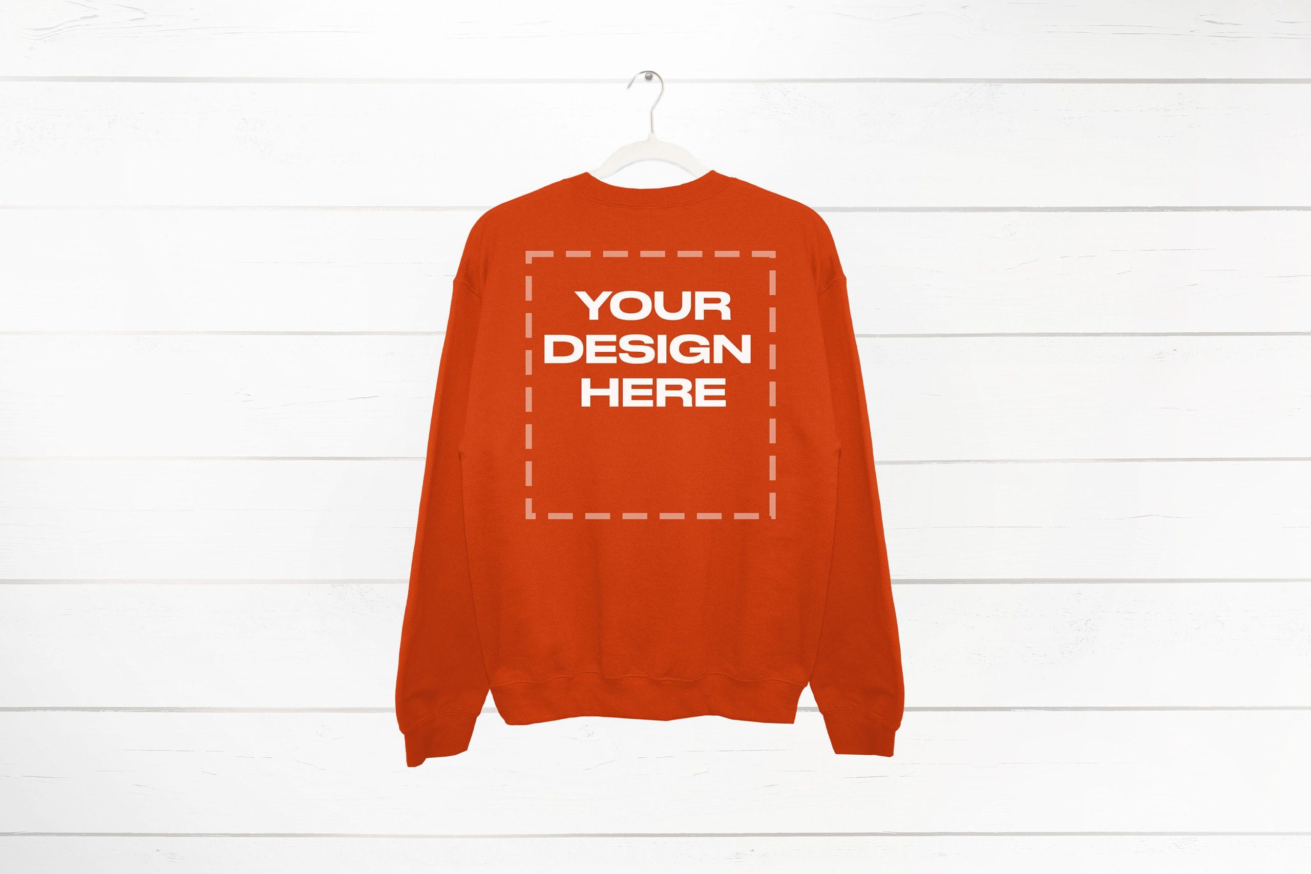 Orange Sweatshirt Mockup back Gildan 18000 Crewneck Mockup Download