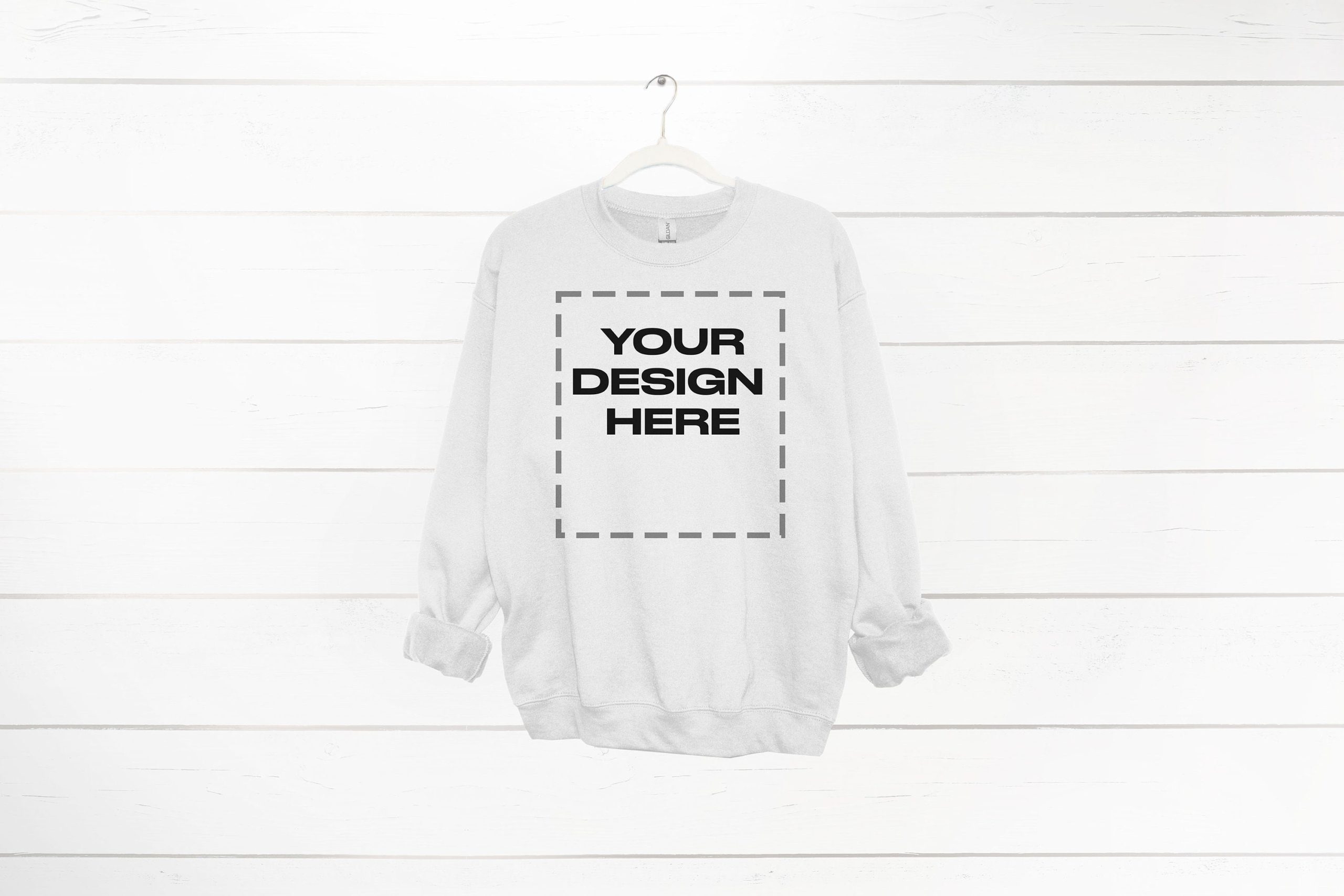 White Sweatshirt mockup women Gildan 18000 mock up Download