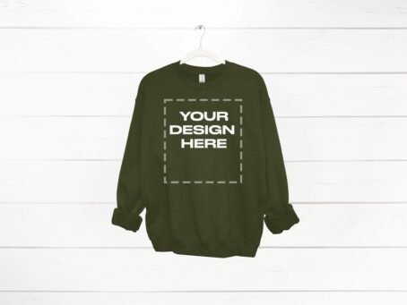 Military Green Sweatshirt mockup women Gildan 18000 mock Download