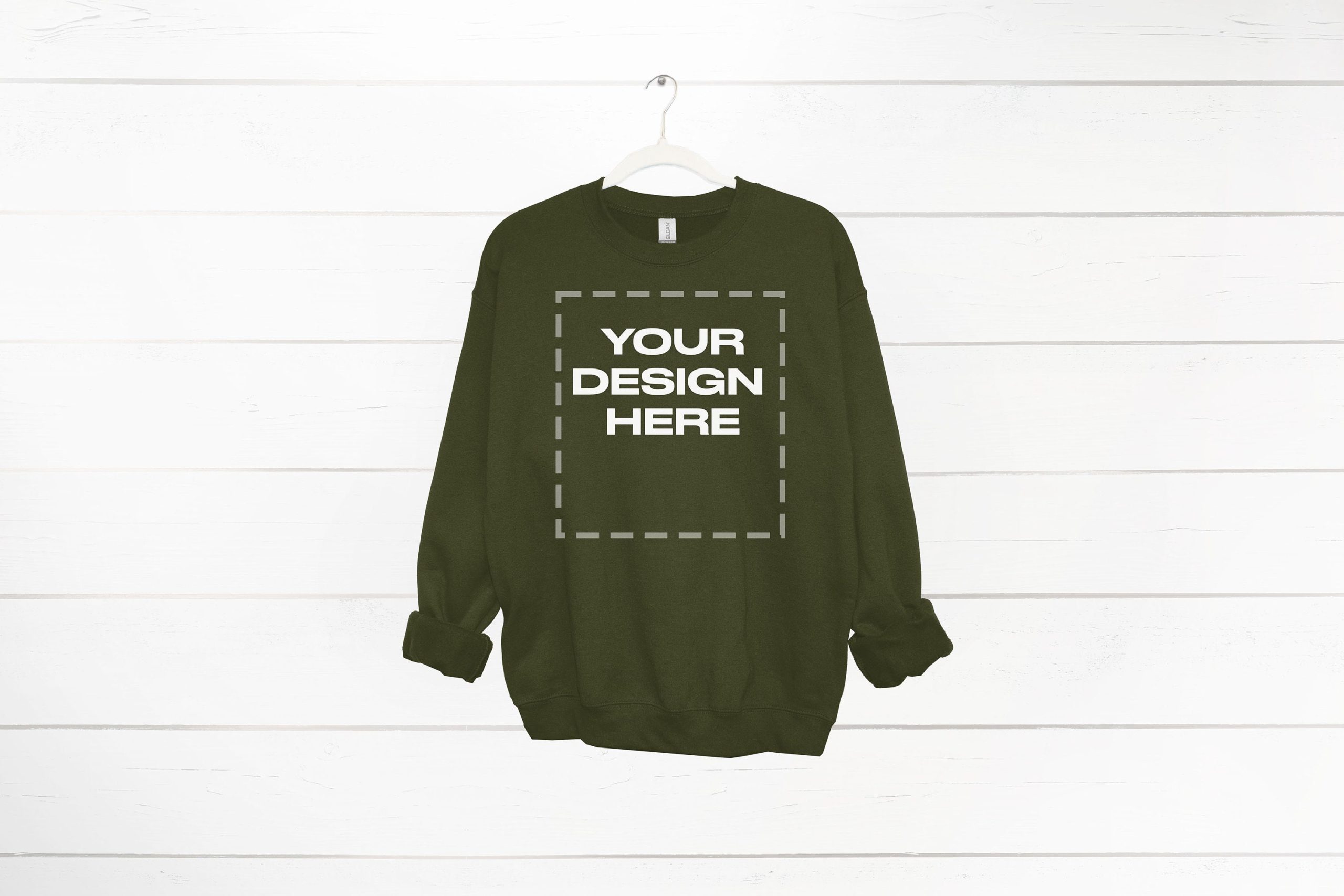 Military Green Sweatshirt mockup women Gildan 18000 mock Download