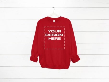Red Sweatshirt mockup women Gildan 18000 mock up Download