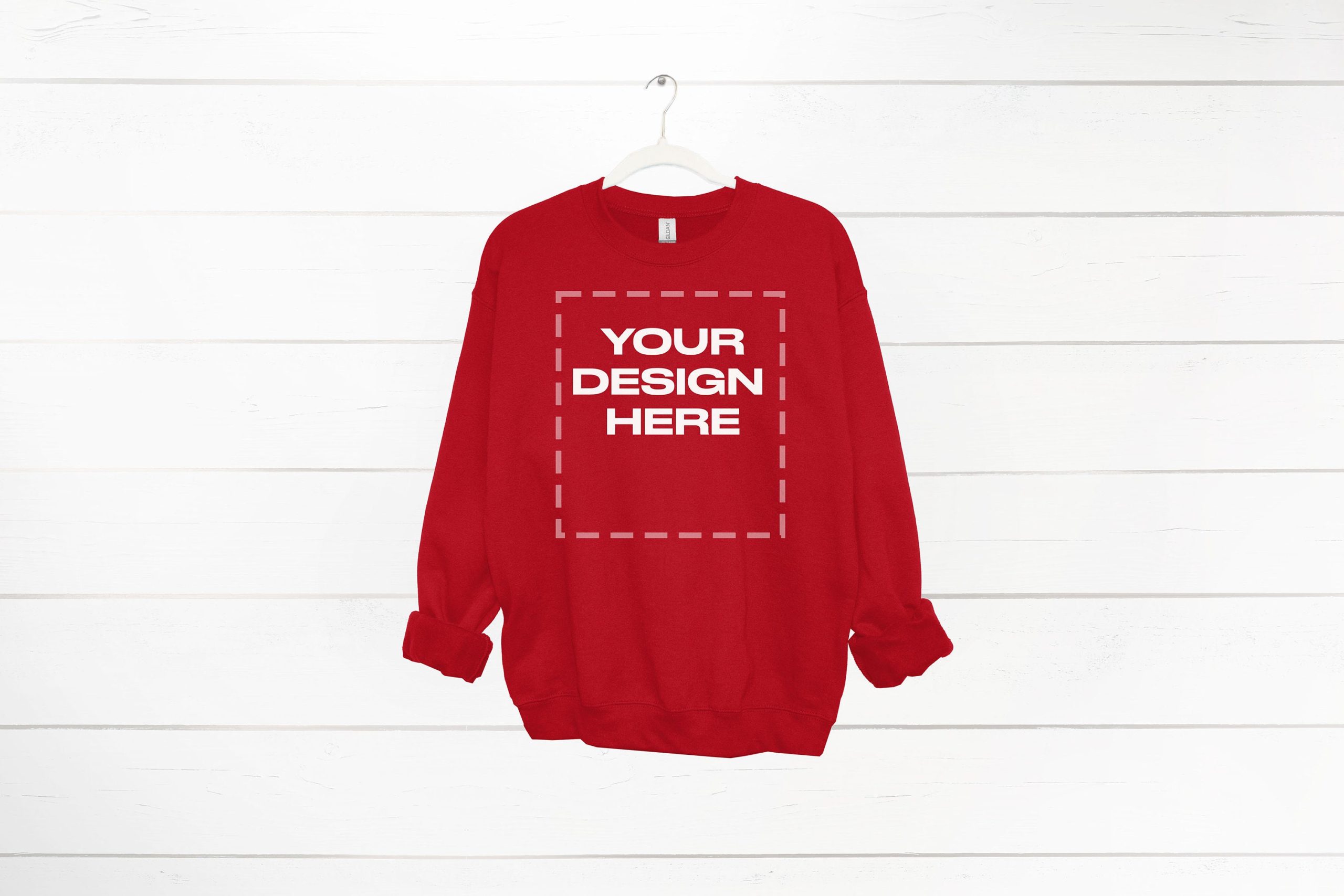 Red Sweatshirt mockup women Gildan 18000 mock up Download