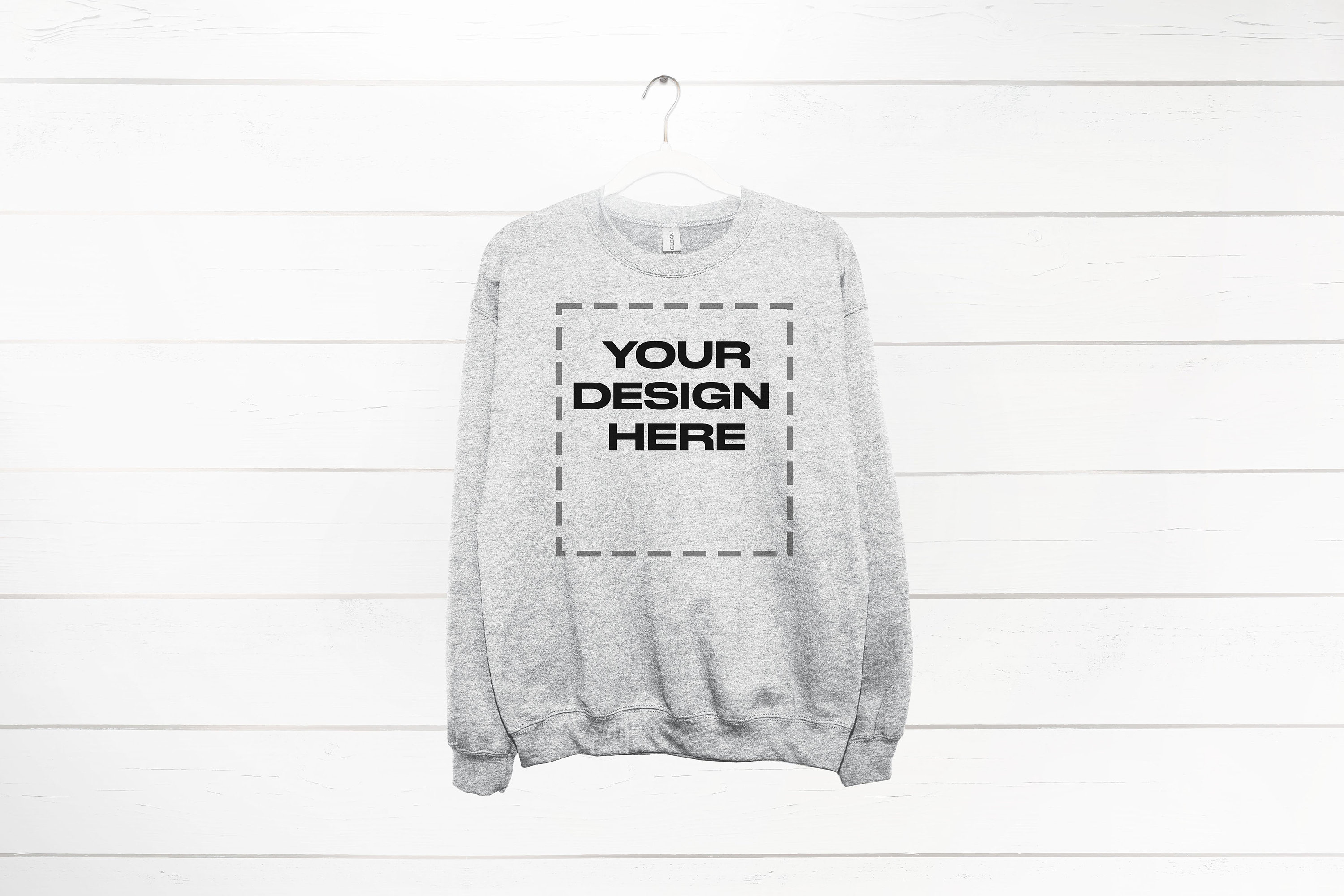 Ash Sweatshirt mockup on Hanger Gildan 18000 mock Download