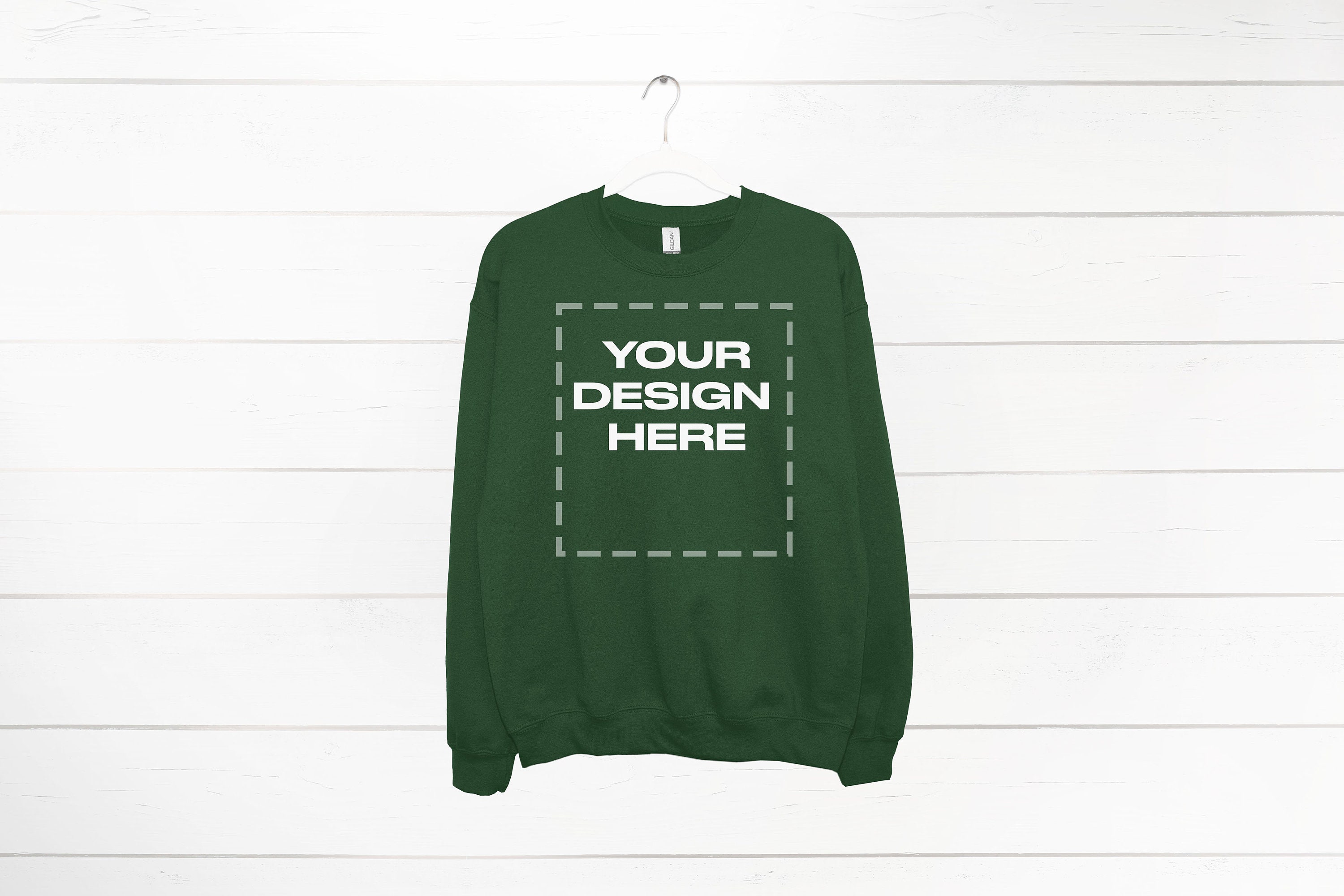 Forest Green Sweatshirt mockup on Hanger Gildan 18000 Download