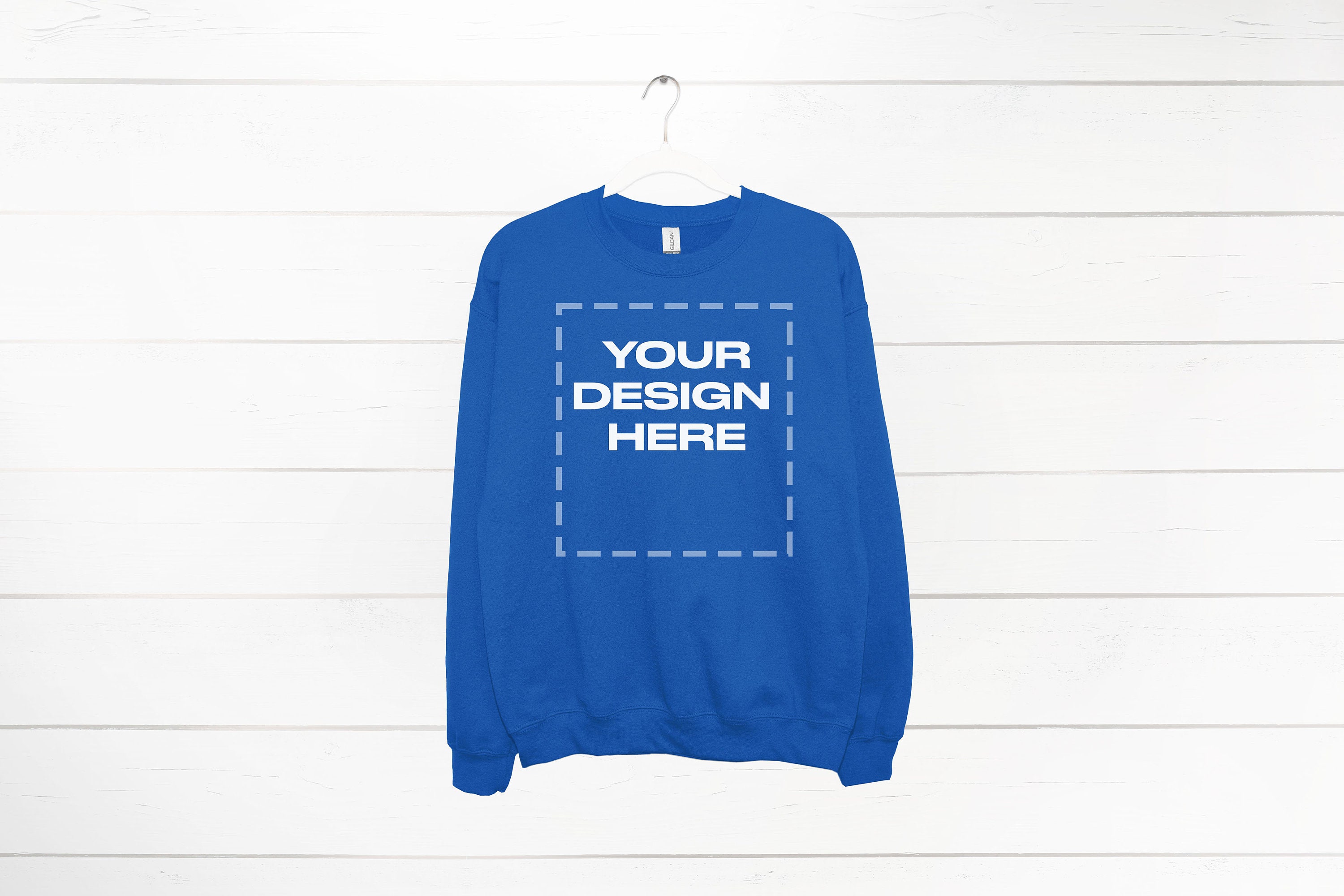 Royal Blue Sweatshirt mockup on Hanger Gildan 18000 Download