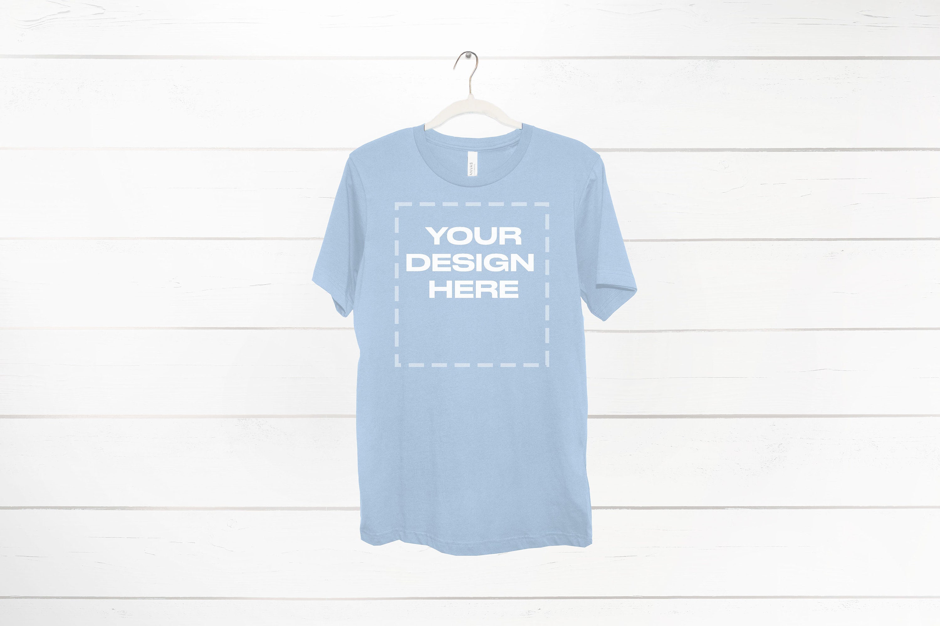 Light Blue shirt Mockup on hanger Bella 3001 Download