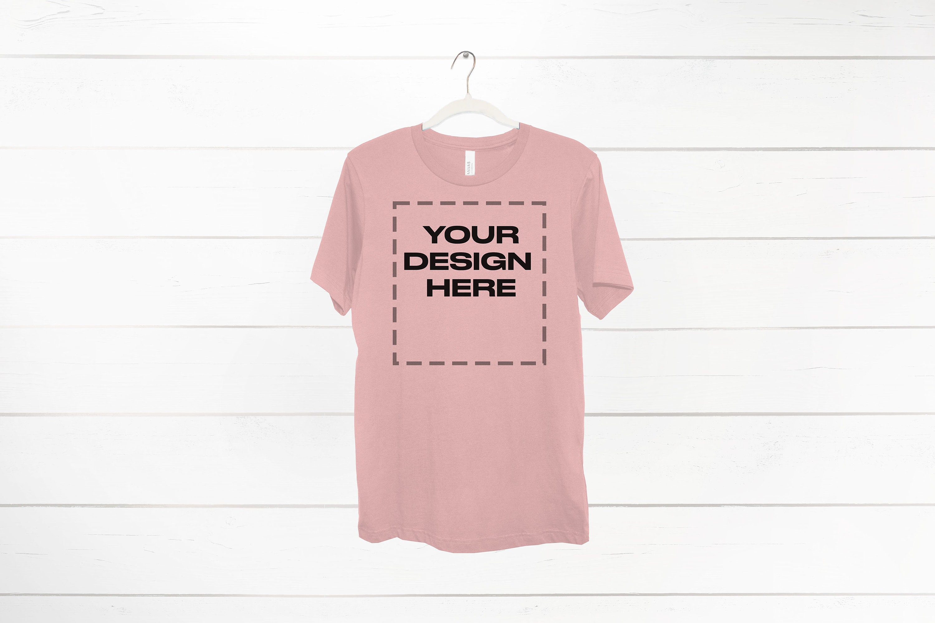 Pink shirt Mockup on hanger Bella 3001 Mock Download