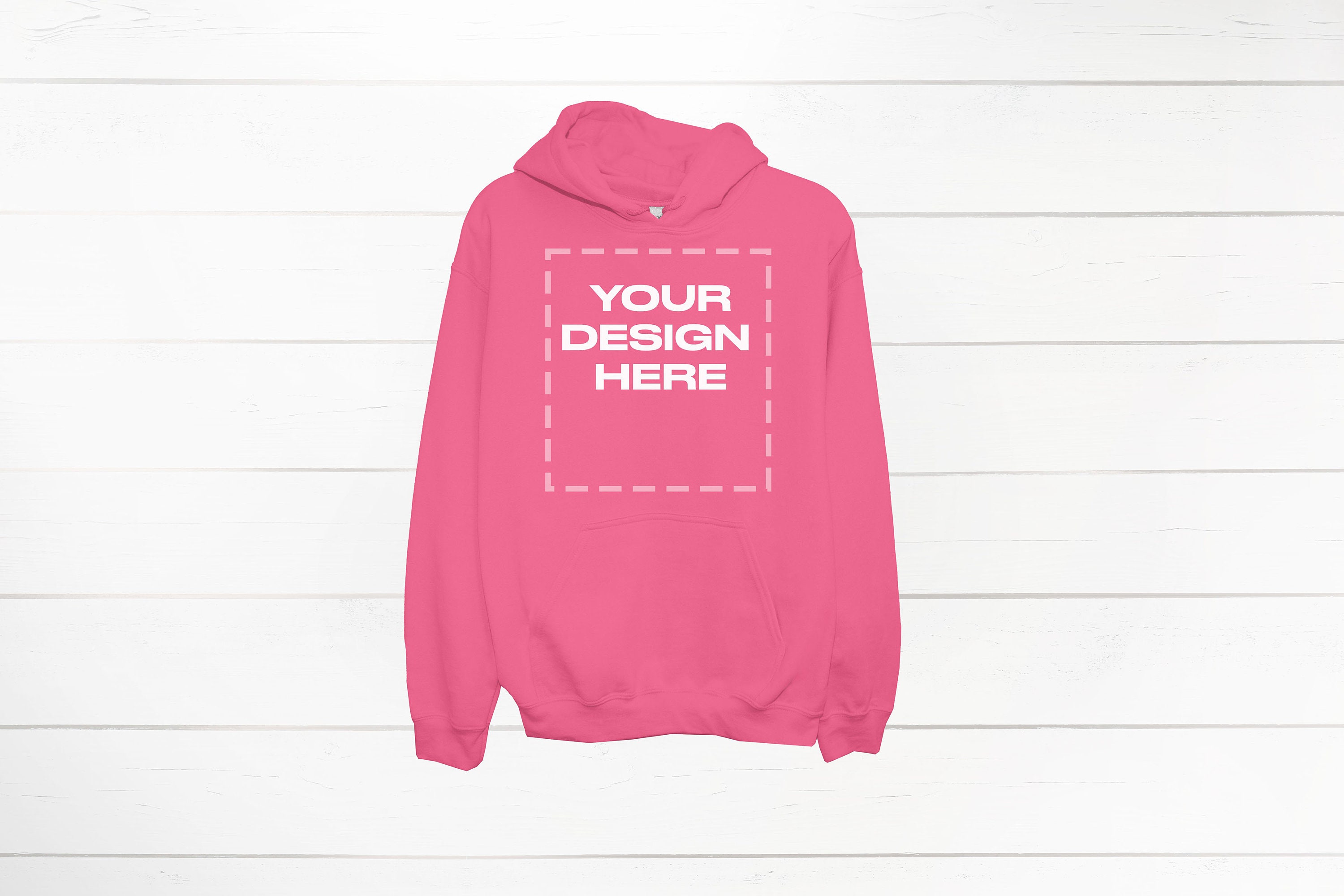 Safety Pink Hoodie Mockup Gildan 18500 front Gildan Download