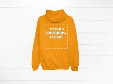 Gold Hoodie Mockup back Gildan 18500 back of Download