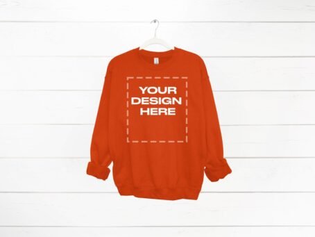 Orange Sweatshirt mockup women Gildan 18000 mock up Download