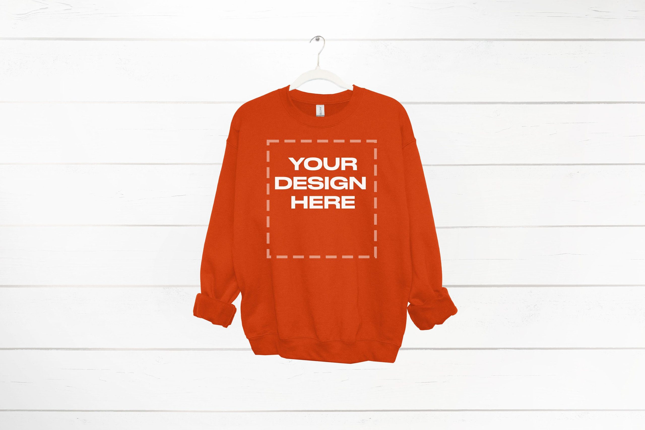 Orange Sweatshirt mockup women Gildan 18000 mock up Download