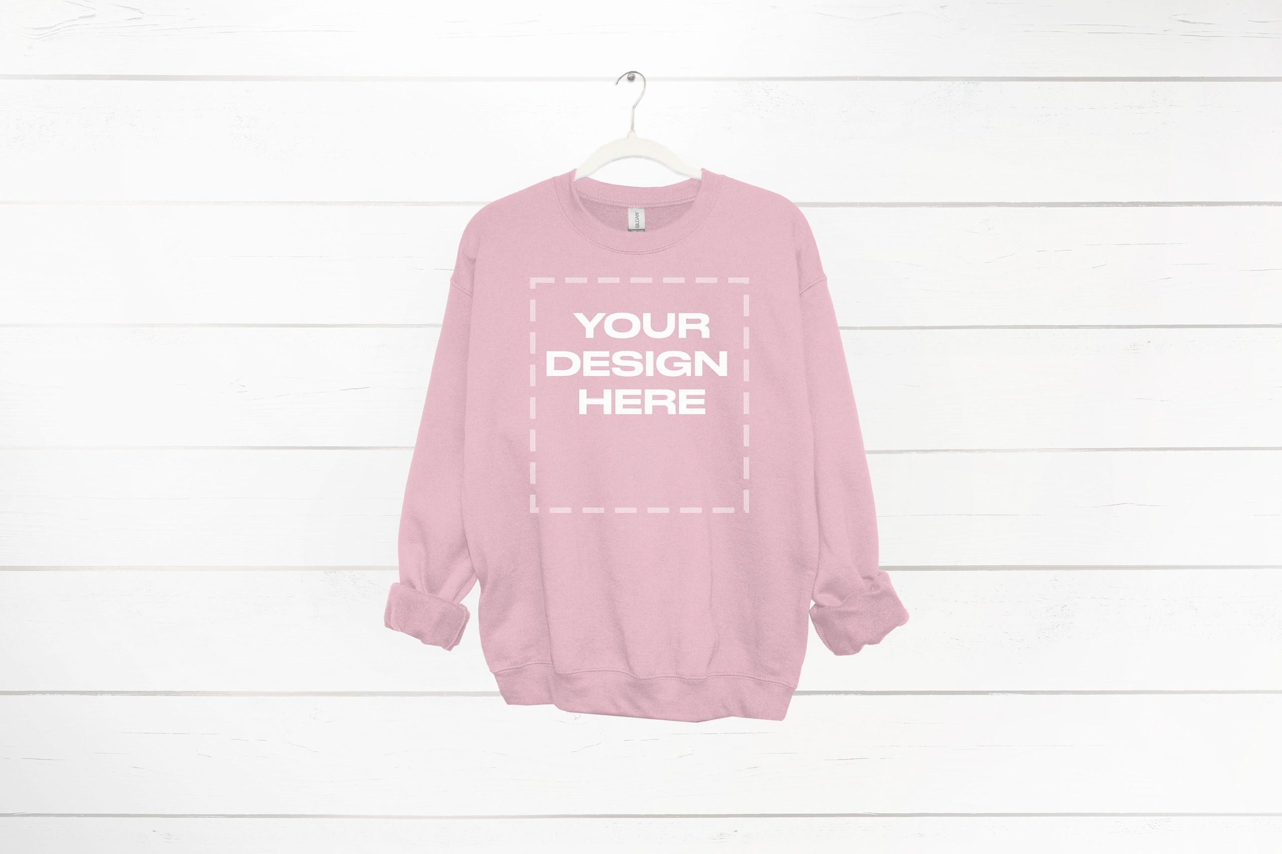 Light Pink Sweatshirt mockup women Gildan 18000 mock Download